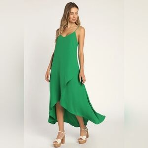 Lulus Sweet Surprise Green High-Low Maxi Dress Sz M